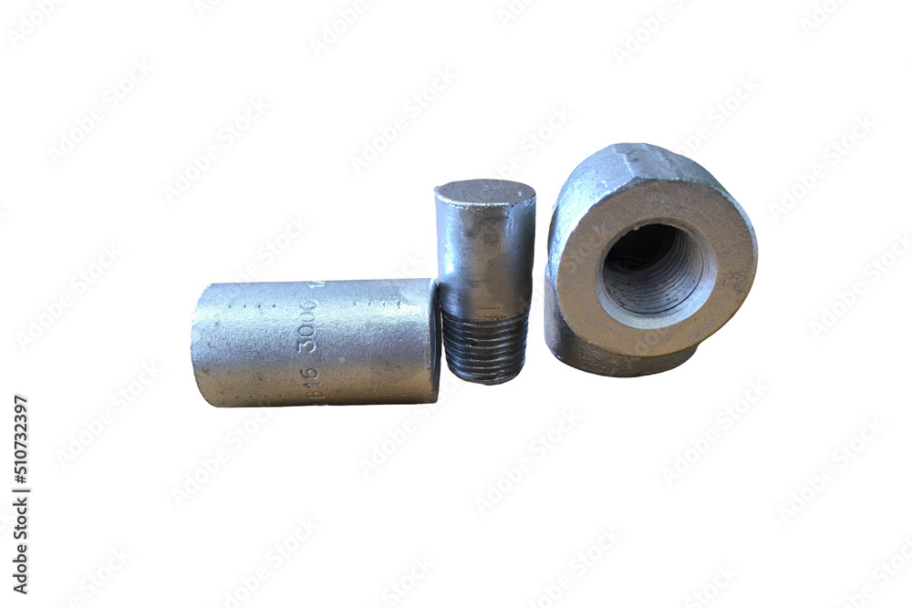 Galvanized steel round plug fitting isolated on white background. Galvanized steel round plug fitting isolated on white background.