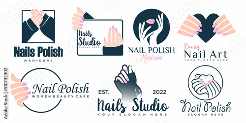 Nails art studio or nails polish icon set logo design template