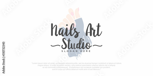 Nails art studio or nails polish icon set logo design template