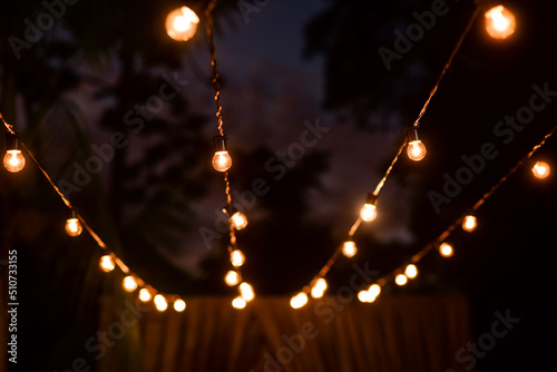 Clothesline with Light decoration Wedding at night
