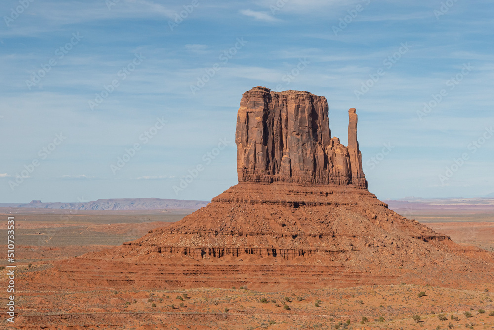 scenic view to monument valley with butte and blue sky scenic view to monument valley with butte and blue sky