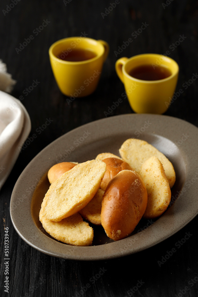 Bagelen Bread Cake, Crispy Bread with Butter Spread and White Sugar Sprinkle. Bagelen Bread Cake, Crispy Bread with Butter Spread and White Sugar Sprinkle.