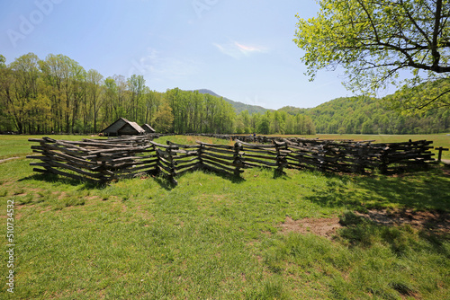 Fototapeta Naklejka Na Ścianę i Meble -  The meadow in Mountain Farm Museum - Great Smoky Mountains National Park, North Carolina