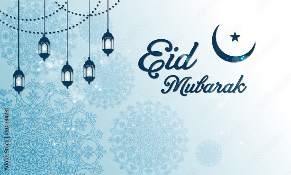 Islamic Eid Mubarak greeting design vector.