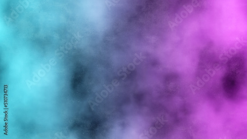 Thick smoke illuminated by multicolored neon lights along the dirty concrete wall, multicolored creative fantasy, modern design background