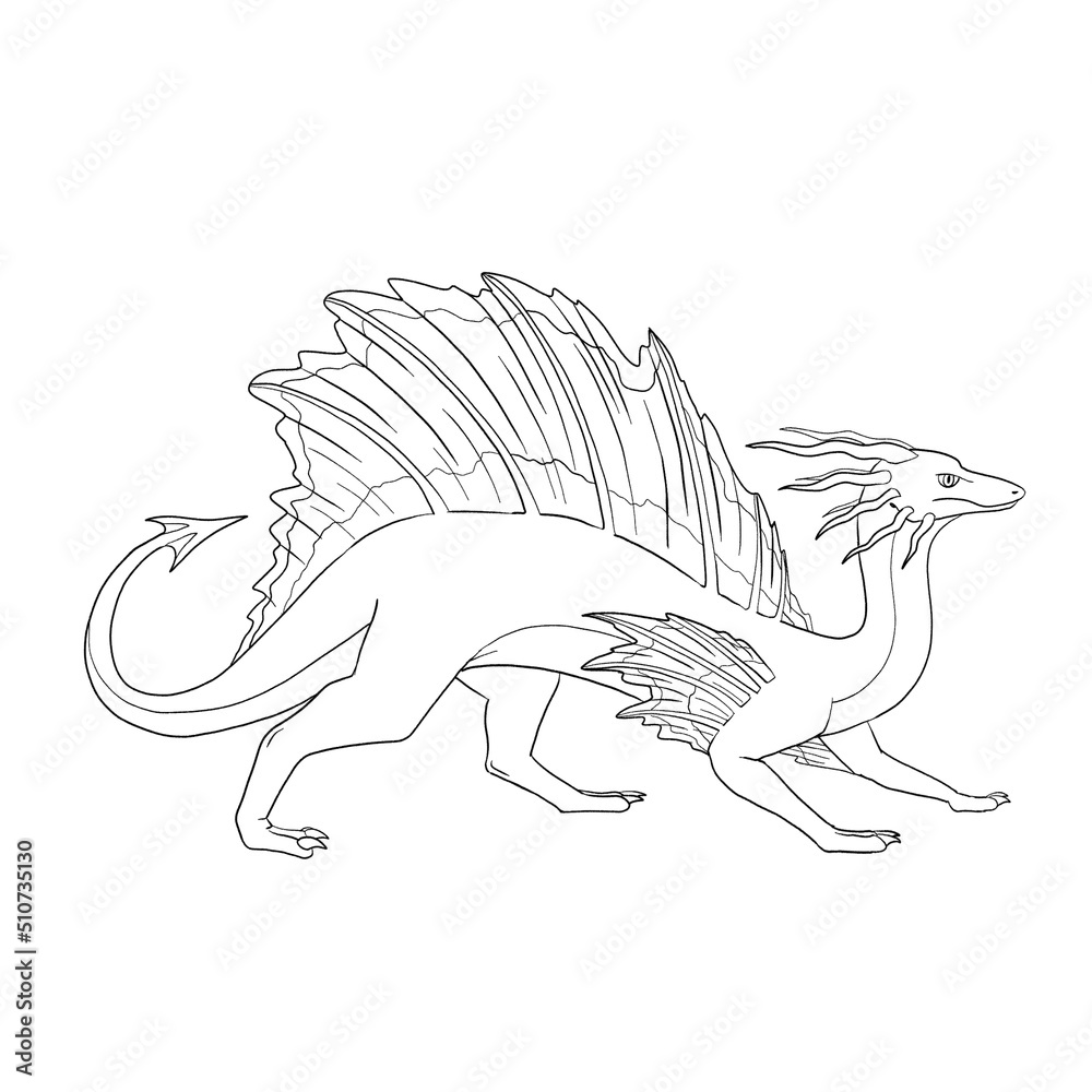 Black and white coloring page ink illustration of a dragon. Black and white coloring page ink illustration of a dragon.