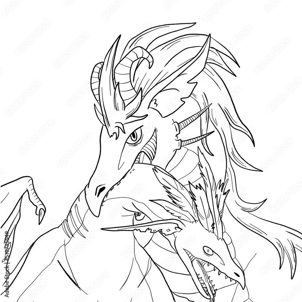Black and white coloring page ink illustration of a dragon. Black and white coloring page ink illustration of a dragon.