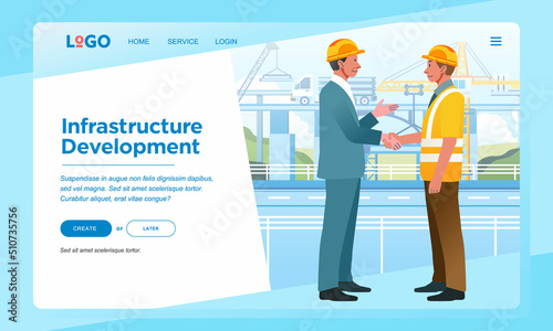 Landing page banners. Entrepreneurs and investors shake hands, into a cooperation agreement to construction contractor business