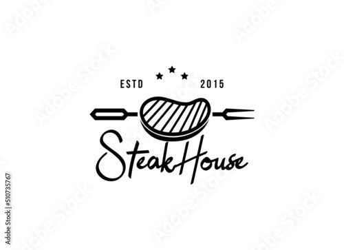 Steak House Logo. Steak in vintage style logo design template. 