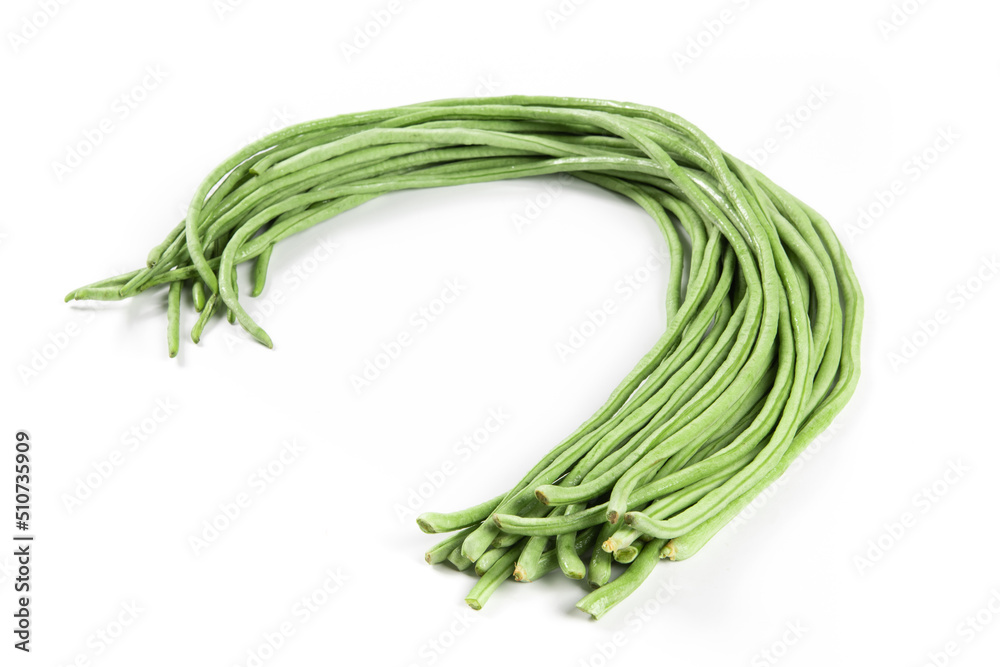 slice of long bean or cowpea in a plate isolated on white background slice of long bean or cowpea in a plate isolated on white background