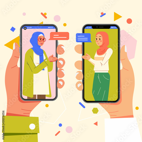 Girl and woman smartphone social media apologizing ramadhan greeting