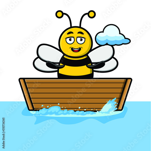 cute cartoon bee get on boat in vector character illustration