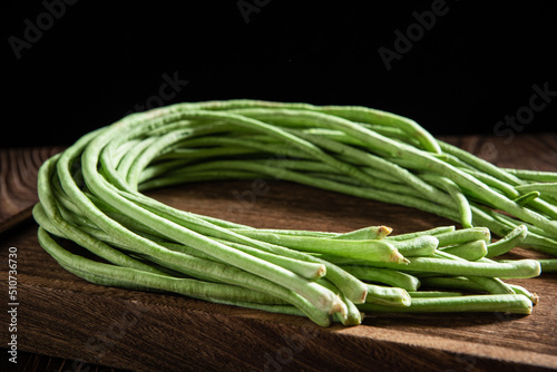 long bean or cowpea in a plate on table photo