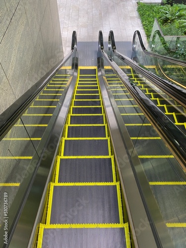 Photography Escalator at modern office of Tokyo Japan, Otemachi, year 2022 June 13th