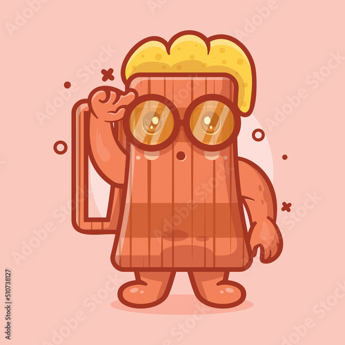 genius beer wooden tankard character mascot with think expression isolated cartoon in flat style design