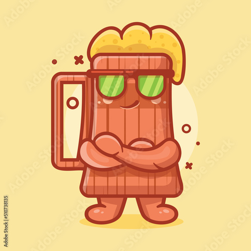 cute beer wooden tankard character mascot with cool expression isolated cartoon in flat style design