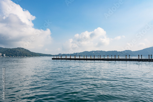 Taiwan, China Chiayi Nantou Sun Moon Lake shrouded in clouds