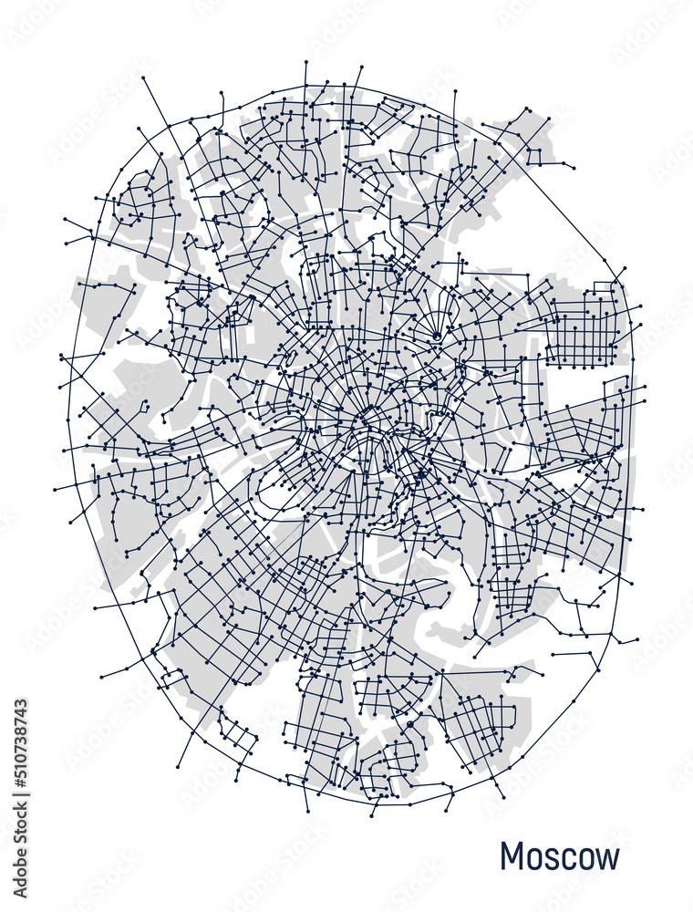 Digital city. The scheme of Moscow in the form of a microcircuit. Stylized vector graphics