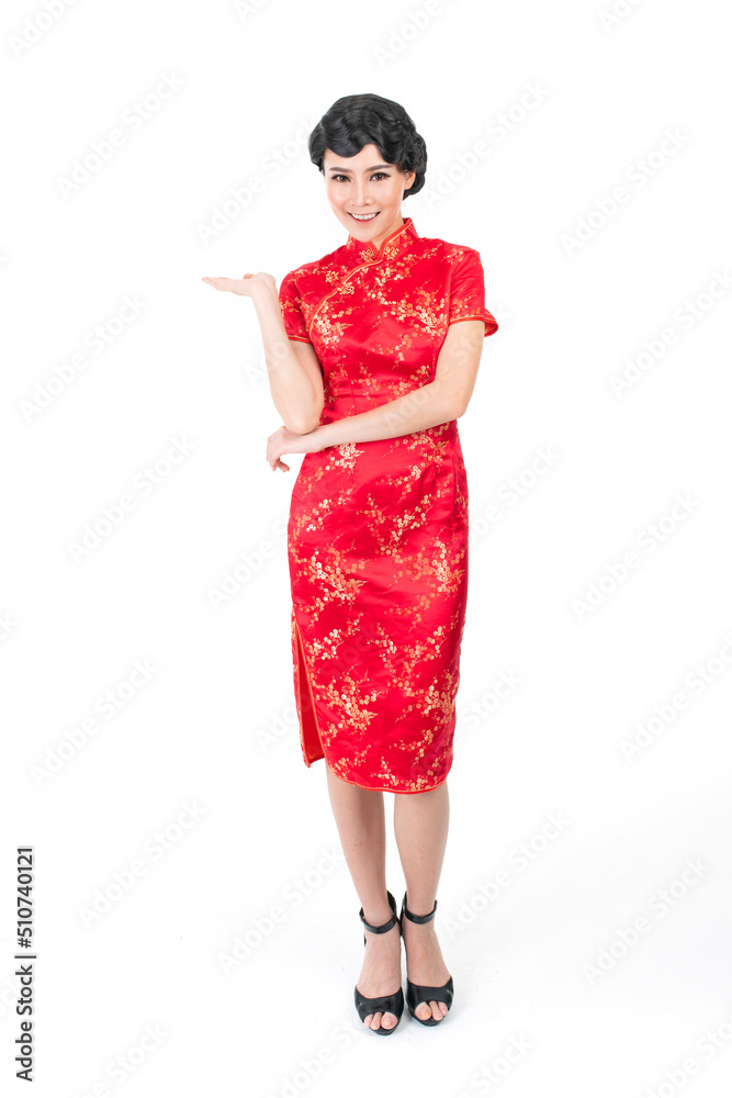 Full body of Asian Chinese Woman wearing red color traditional Chinese costume Cheongsam Full body of Asian Chinese Woman wearing red color traditional Chinese costume Cheongsam