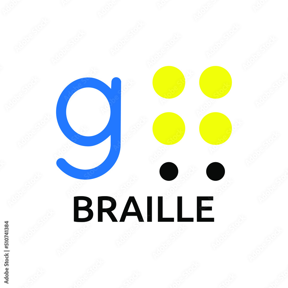 Obraz premium Vector illustration Braille alphabet G, abc with letters, punctuation and numbers. Realistic Dots. Abc for vision disable blind people. Braille letter as dot.