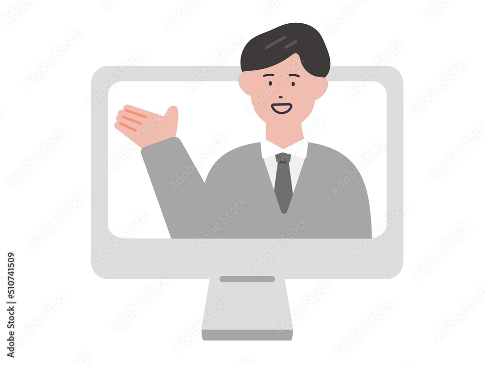 オンラインで説明する男性のイラスト オンラインで説明する男性のイラスト