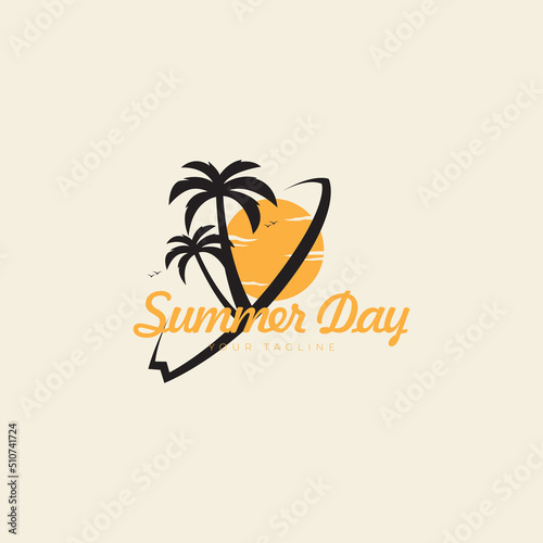 Wallpaper Mural surfing with coconut trees on the beach logo design hipster vector icon illustration Torontodigital.ca