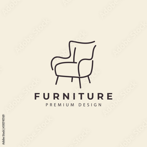 chair furniture logo with abstract line style design vector icon illustration graphic creative