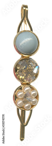 Crystal Pearl Grey Blue Cabochon Gold Hair Pin