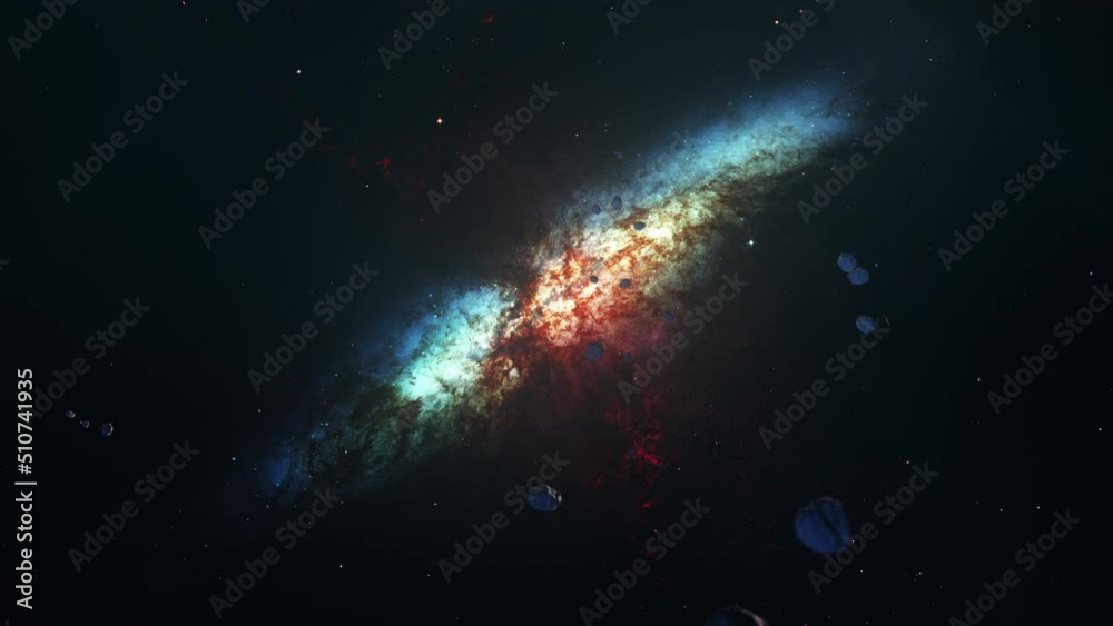 Space flight outer space exploration travel to The Small Magnificent starburst galaxy messier 82 Cloud. 4K 3D loop space exploration to he Small Magnificent starburst galaxy M82 Space flight outer space exploration travel to The Small Magnificent starburst galaxy messier 82 Cloud. 4K 3D loop space exploration to he Small Magnificent starburst galaxy M82