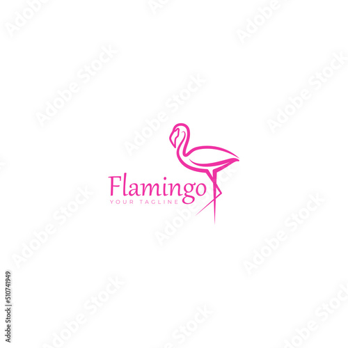 Beauty flamingo bird animal art logo design illustration in minimalistic line style icon vector