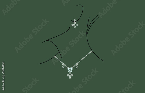 illustration necklace women for marriage with pearls and precious stones.	