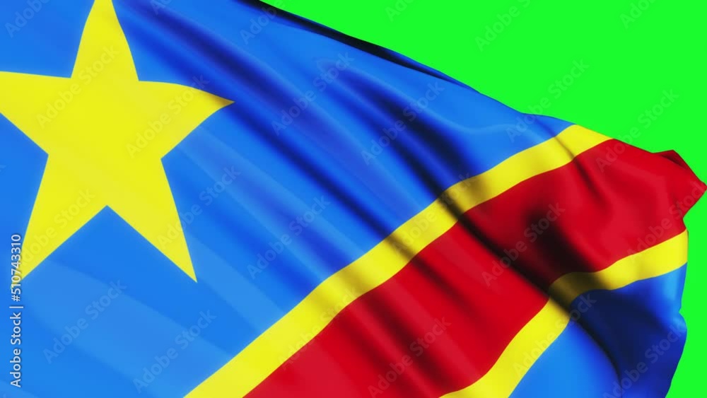 Loop of DR Congo flag waving in wind texture on green screen background ...