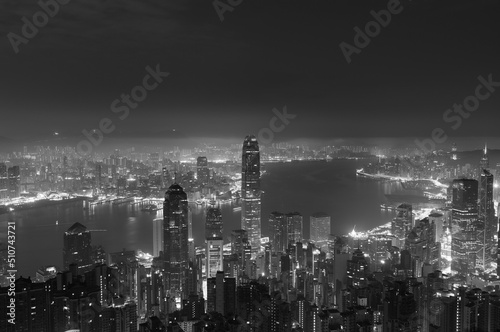 Night scenery of Victoria harbor of Hong Kong city before dawn