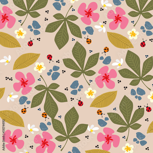  Set of beautiful natural flowers and leaves background patterns four