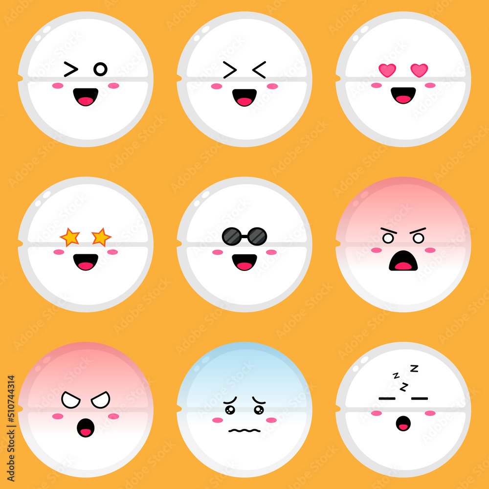 Healthy tablet cartoon with different emotions Healthy tablet cartoon with different emotions