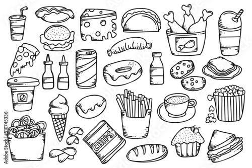fast food sketch doodle design on set
