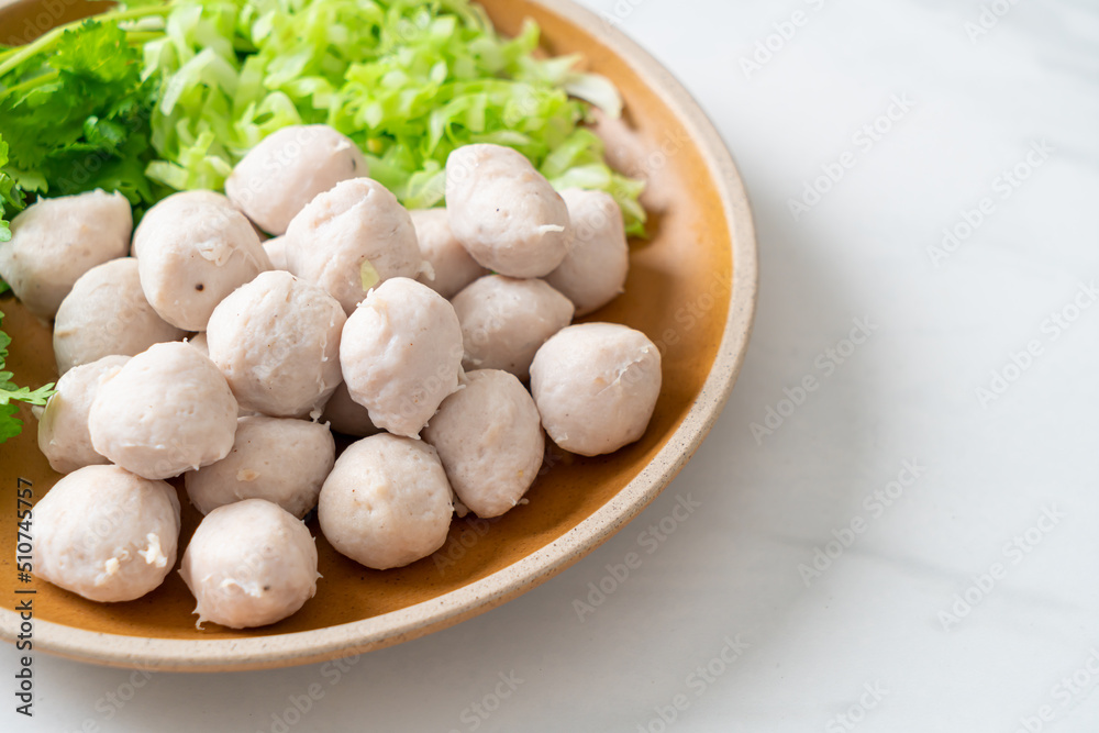 pork meatball with vegetable and spicy sauce pork meatball with vegetable and spicy sauce
