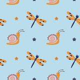 Dragonfly and snail pattern