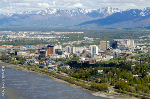 Anchorage, Alaska with Chugach Mountains in background