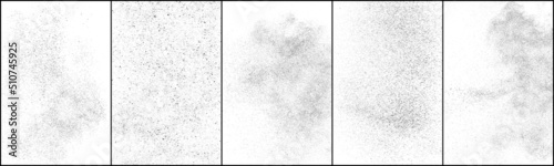 Set of distressed black texture. Dark grainy texture on white background. Dust overlay textured. Grain noise particles. Rusted white effect. Halftone vector illustration, Eps 10.