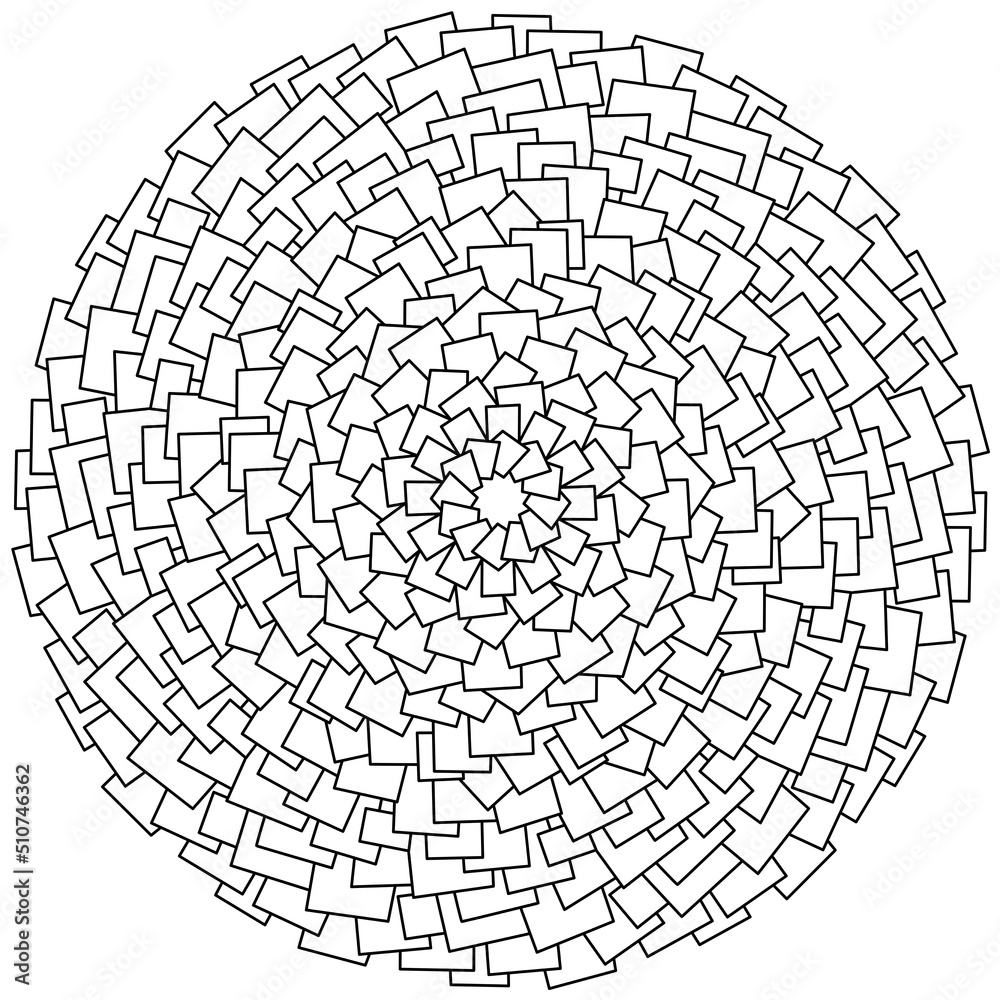 Contour mandala from many small quadrangles, coloring page from squares and rectangles of various sizes