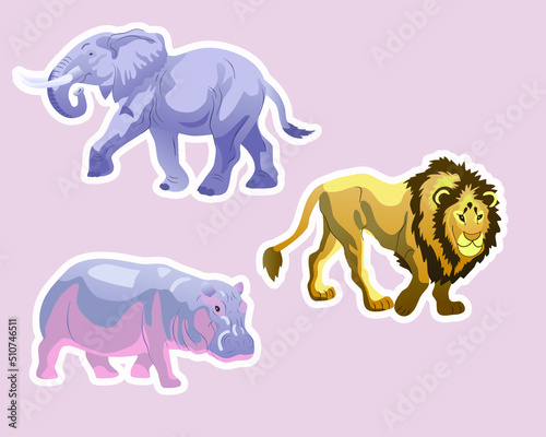 Africa animals sticker set Elephant  behemoth  lion