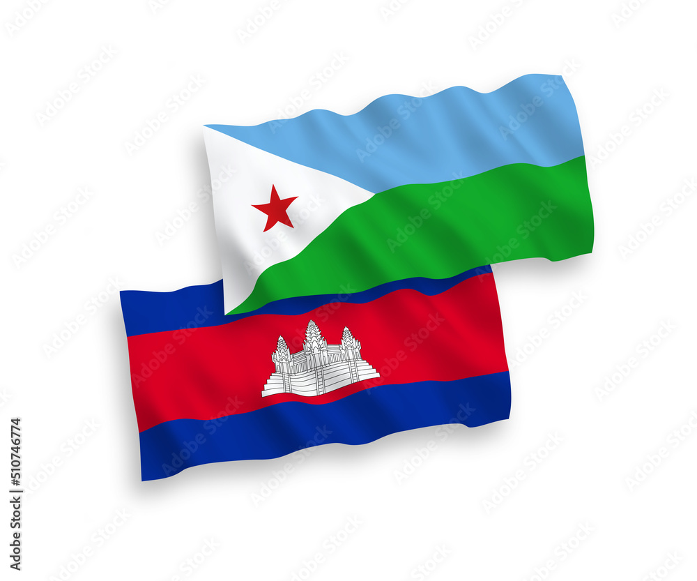 Flags of Kingdom of Cambodia and Republic of Djibouti on a white background