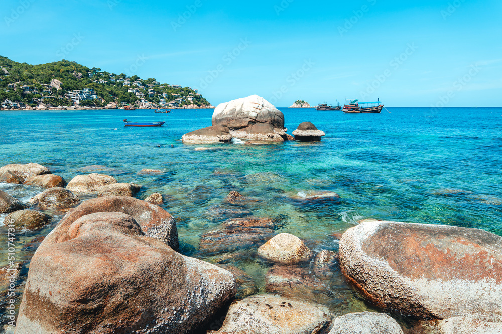 View of the bay and rocks on the island,Shark Bay Koh Tao