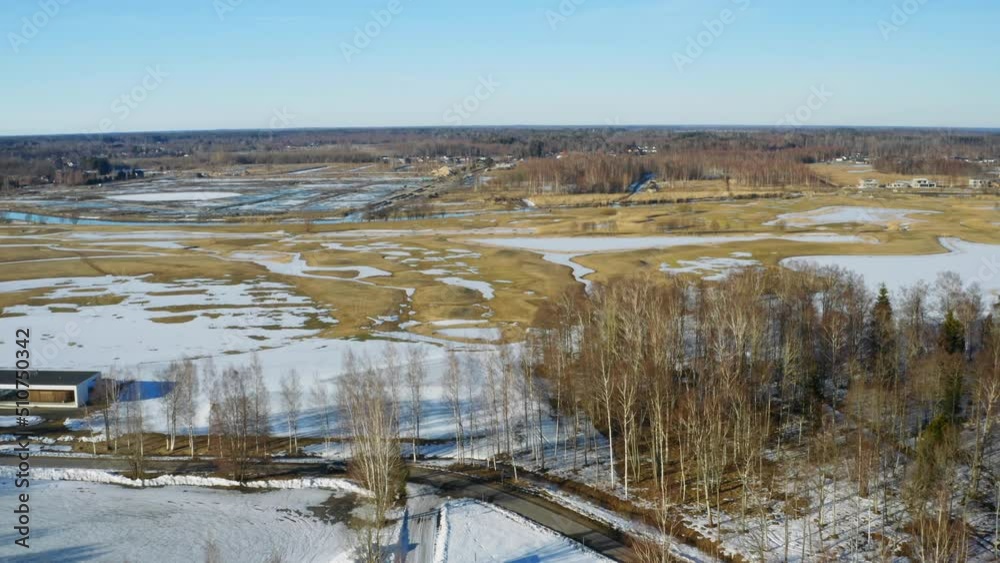 Aerial view of Estonian winter landscape with frozen lakes Aerial view of Estonian winter landscape with frozen lakes