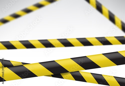 Realistic caution tape, security barrier and safety stripe line vector background. Yellow black danger caution tape or police barrier stripe of under construction zone or forbidden pass warning