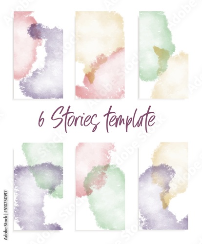 6 colorful watercolor social media stories background set