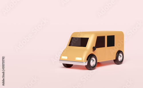 orange delivery van 3d, truck icon isolated on pink background. service, transportation, shipping concept, 3d render illustration
