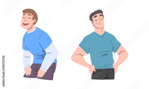 Man Different Emotion Feeling Happy and Pleased Smiling and Laughing Vector Set