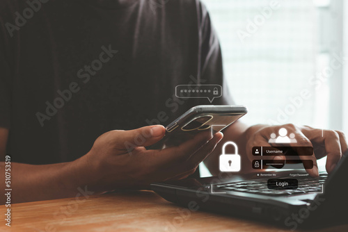 Photography Concept of cyber security in two-step verification, multi-factor authentication, information security, encryption, secure access to user's personal information, secure Internet access, cybersecurity